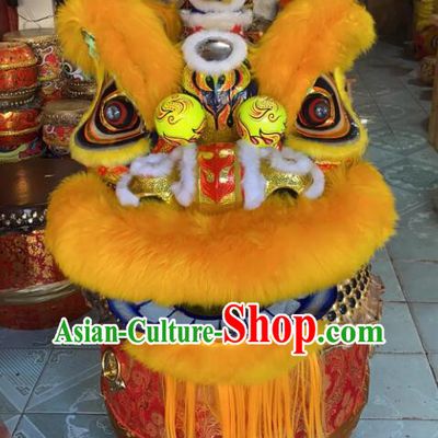 Handmade Yellow Wool Hok San Lion Head and Clothing Chinese Lion Dance Costume Complete Set