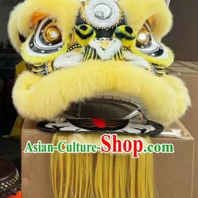 Handmade Yellow Wool Lao Fu Zi Lion Head Chinese Lion Dance Costume Traditional Dancing Lion Clothing Complete Set