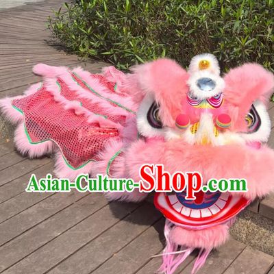 One Kid Lion Dance Clothing Handmade Pink Lion Head Chinese Dancing Lion Costume Complete Set