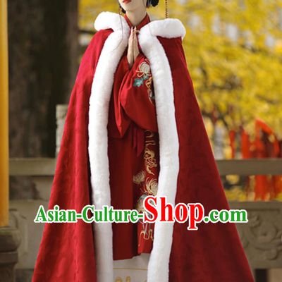 Chinese Red Cloak Hanfu Cape Women Hooded Ancient Style Costume