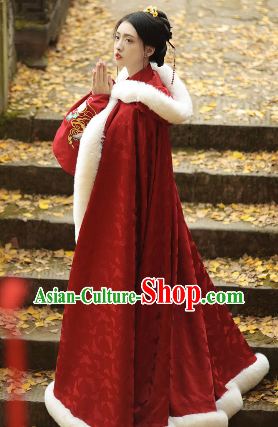 Chinese Red Cloak Hanfu Cape Women Hooded Ancient Style Costume Chinese Red Cloak Hanfu Cape Women Hooded Ancient Style Costume