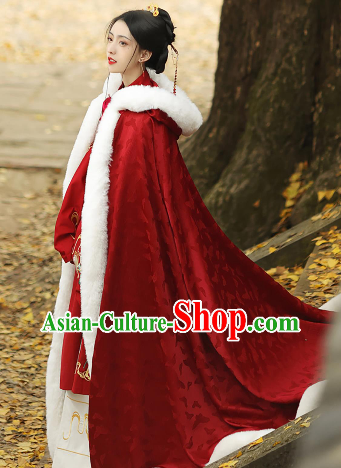 Chinese Red Cloak Hanfu Cape Women Hooded Ancient Style Costume Chinese Red Cloak Hanfu Cape Women Hooded Ancient Style Costume