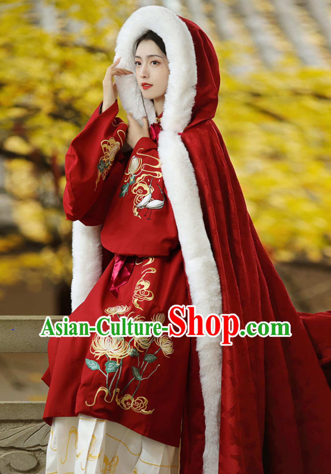 Chinese Red Cloak Hanfu Cape Women Hooded Ancient Style Costume Chinese Red Cloak Hanfu Cape Women Hooded Ancient Style Costume