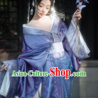 Purple Warring States Robe Chinese Hanfu Dress Women Wide Sleeves Beauty Costume