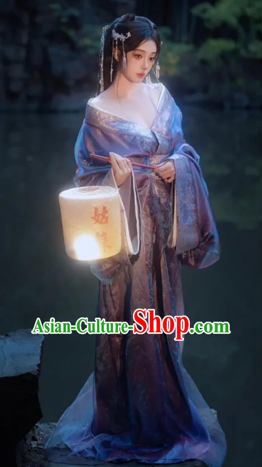 Purple Warring States Robe Chinese Hanfu Women Wide Sleeves Beauty Costume