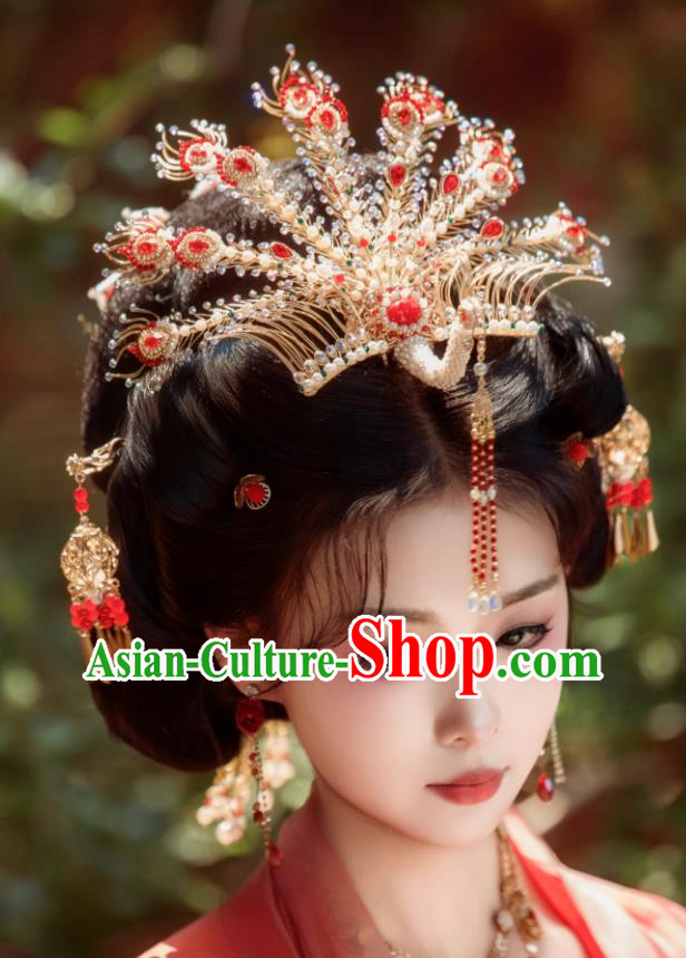 Twelve Tail Golden Phoenix Hairpin Handmade Chinese Hanfu Wedding Hair Crown Twelve Tail Golden Phoenix Hairpin Handmade Chinese Hanfu Wedding Hair Crown