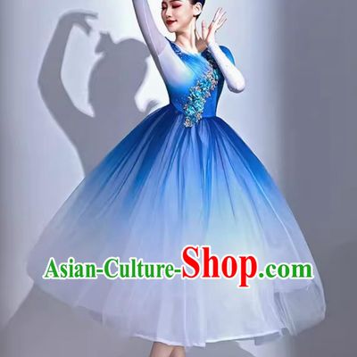 Modern Dance Costume Umbrella Dance Performance Blue Dress Women Dance Tutu Square Dance Clothing