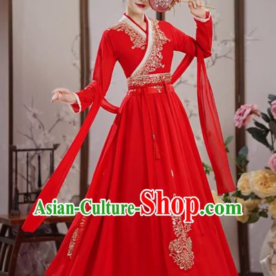 Red Hanfu Women Classical Dance Clothing Ancient Chinese Costume Performance Dress