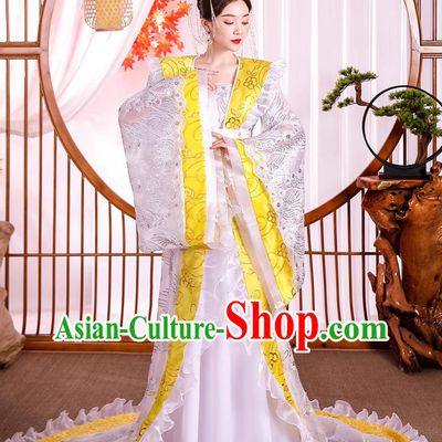 Tang Dynasty Empress Costume Embroidery Grand Sleeve Gown Yang Guifei Stage Performance White Dress Traditional Chinese Attire