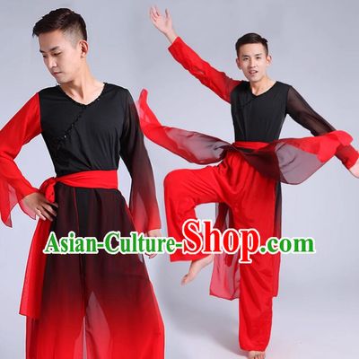 Red and Black Traditional Chinese Classical Yangge Dance Costume Folk Fan Dance Uniform Drum Dance Clothing for Men