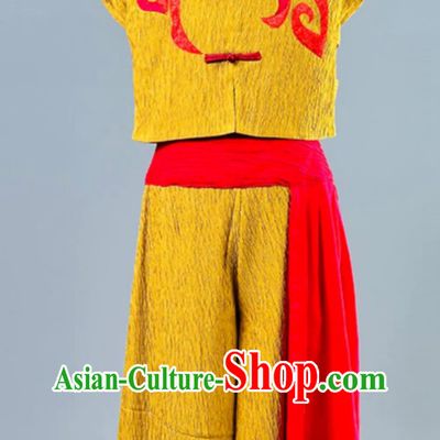 Chinese Farmer Dancewear Golden Grain Threshing Work Song Performance Costume Harvest Celebration Folk Dance Outfit