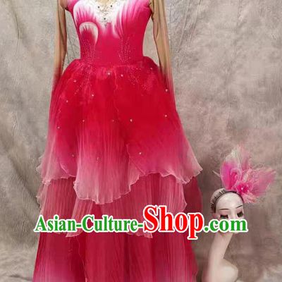 Opening Dance Flared Dress Fuchsia Ombre Chinese Modern Large Group Dance Costume