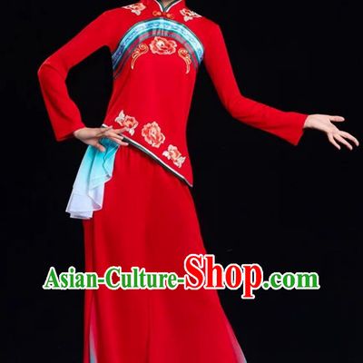 Classic Yangko Dance Performance Costume Women Northern Shaanxi Folk Song Waist Drum Clothing Chinese Festive Dance Red Outfit