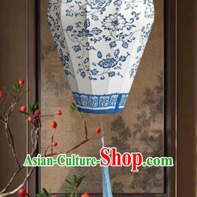 Traditional Classic Vase Pendant Lamp Creative Chinese Style Lantern Blue And White Porcelain Lantern