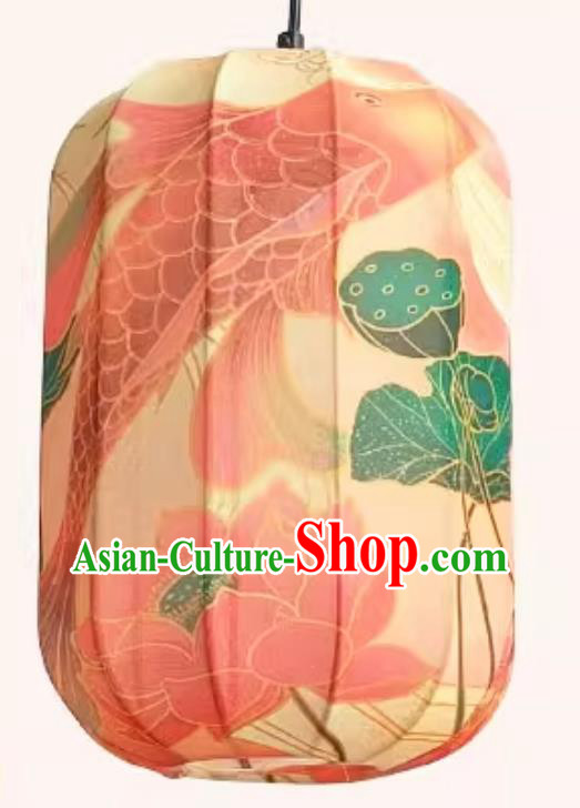 Printed Pink Koi Lotus Lamp Chinese Style Lantern Waterproof Pendant Lantern Printed Pink Koi Lotus Lamp Chinese Style Lantern Waterproof Pendant Lantern