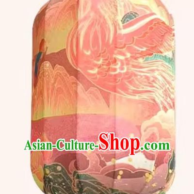 Printed Phoenix Pink Lamp Chinese Style Lantern Waterproof Pendant Lantern