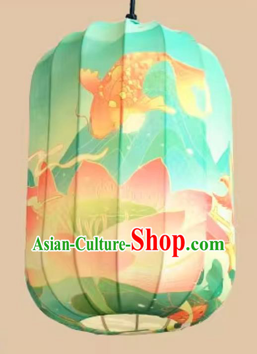 Waterproof Pendant Lantern Printed Koi Lotus Green Lamp Chinese Style Lantern Waterproof Pendant Lantern Printed Koi Lotus Green Lamp Chinese Style Lantern