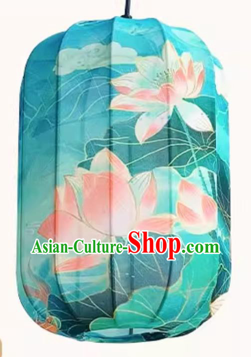 Printed Lotus Blue Lamp Chinese Style Lantern Waterproof Pendant Lantern Printed Lotus Blue Lamp Chinese Style Lantern Waterproof Pendant Lantern