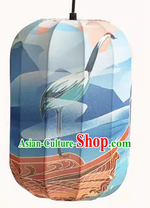 Chinese Style Lantern Waterproof Pendant Lantern Printed Crane Blue Lamp Chinese Style Lantern Waterproof Pendant Lantern Printed Crane Blue Lamp