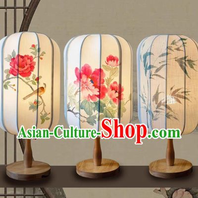 Handmade Chinese Table Lantern Hand Painted Linen Lantern Traditional Desk Lamp