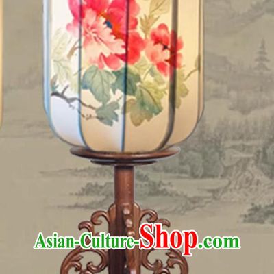 Traditional Desk Lamp Handmade Chinese Table Lantern Hand Painted Linen Lantern