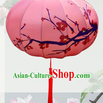 Silk Printed Pumpkin Lantern Handmade Pendant Lamp Outdoor Pink Satin Lantern