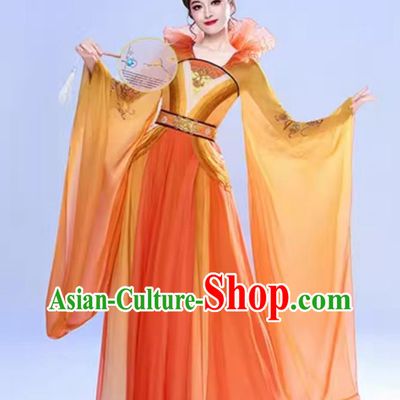 Classic Dance Performance Costume Women Elegant Han Tang Fairy Ancient Clothing Chinese Hanfu Dance Orange Dress
