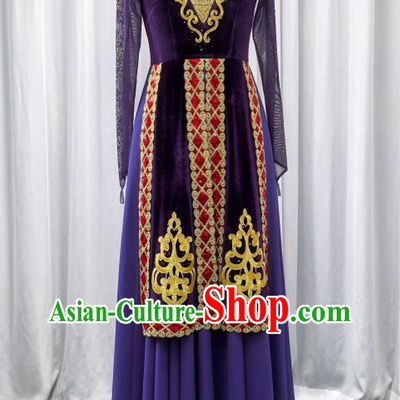 Xinjiang Dance Costume Women Uyghur Ethnic Minority Dance Purple Large Swing Dress