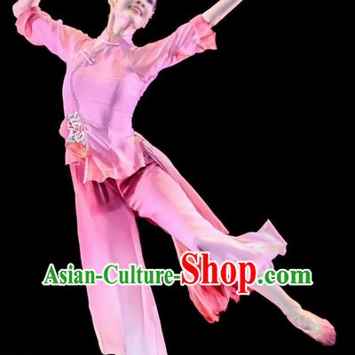 Women Elegant Fan Dance Yangko Clothing Chinese Yangge Dance Pink Outfit Classic Dance Fang Hua Costume