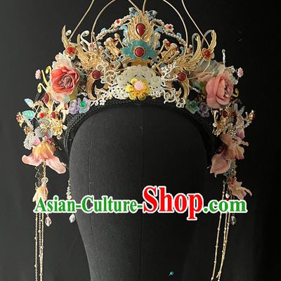 Ancient Chinese Empress Headpiece Handmade Dianzi Headgear Hat Qing Dynasty Palace Woman Headwear