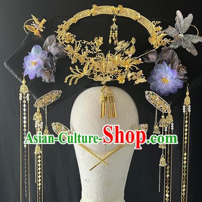 Qing Dynasty Palace Woman Hat Ancient Chinese Court Empress Headgear Handmade Large Winged Manchu Headdress