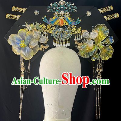 Qing Dynasty Imperial Consort Hat Ancient Chinese Court Empress Crown Handmade Large Winged Manchu Headdress