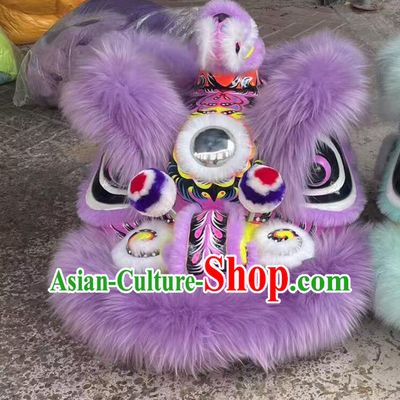 Handmade Dancing Lion Head Traditional Chinese Lion Dance Costume Purple Wool Hok San Lion Equipment