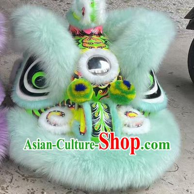 Light Green Wool Hok San Lion Equipment Handmade Dancing Lion Head Traditional Chinese Lion Dance Costume