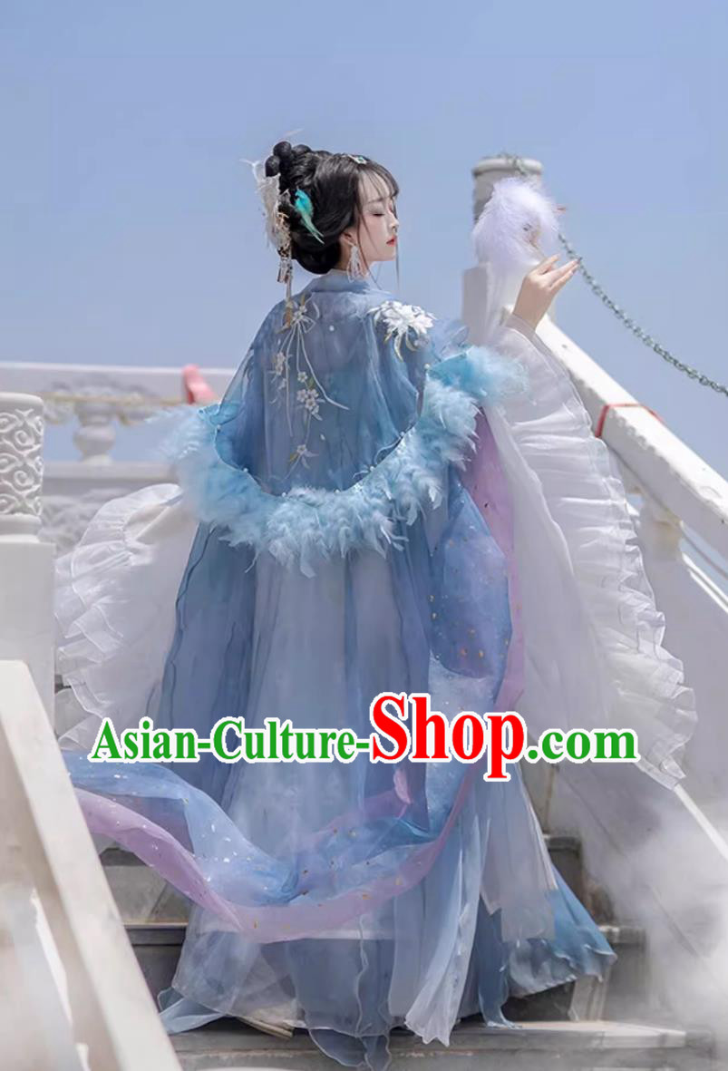 Chinese Blue Hanfu Ruqun Traditional Clothing Tang Dynasty Princess Wide Sleeve Costume Chinese Blue Hanfu Ruqun Traditional Clothing Tang Dynasty Princess Wide Sleeve Costume