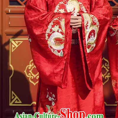 Traditional Chinese Wedding Dress Ancient Groom Red Costume Song Dynasty Men Clothing Complete Set