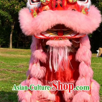 Adult Lion Dance Head Modern Dancing Lion Clothing Pink Wool Lion Dance Costume Full Set Chinese New Year Lion Dance Props