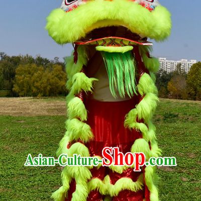 Modern Dancing Lion Clothing Lime Green Wool Lion Dance Costume Full Set Chinese Festival Lion Dance Props Adult Lion Dance Head