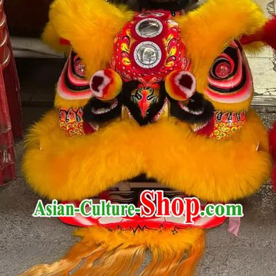 Handmade Donghai Laofuzi Lion Dance Head Traditional Dancing Lion Clothing Golden Wool Lion Dance Costume Full Set