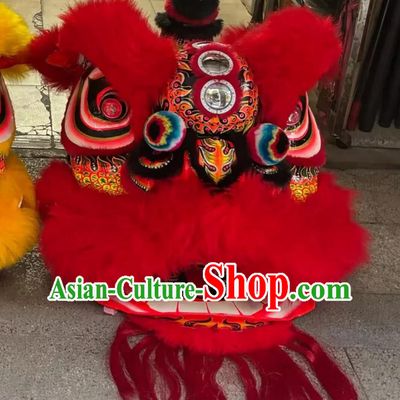 Red Wool Lion Dance Costume Handmade Donghai Laofuzi Lion Dance Head Traditional Dancing Lion Clothing Full Set