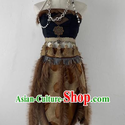 Savage Woman Tribal Chief Costume Cosplay Primitive Tribe High Priest Dress Chinese Stone Age Female Clothing