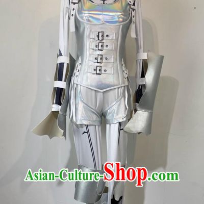 Cosplay Robot Costume Modern Dance Clothing Female Stage Performance Silver Suit
