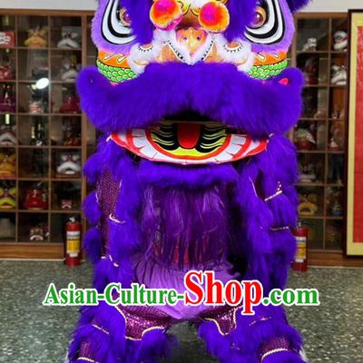 Traditional Dragon Pattern Purple Fur Lion Chinese Fut San Lion New Year Lion Dance Costume Handmade Lion Dance Head Props