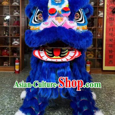 Chinese Fut San Lion New Year Lion Dance Costume Handmade Lion Dance Head Props Traditional Dragon Pattern Royal Blue Fur Lion