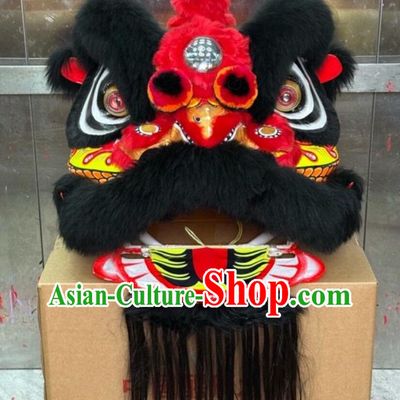 New Year Lion Dance Costume Props Handmade Lion Dance Head Traditional Dragon Pattern Black Fur Lion Chinese Fut San Lion