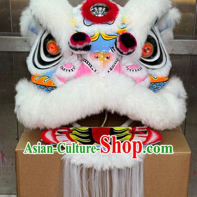 Chinese Fut San Lion New Year Lion Dance Costume Props Handmade Lion Dance Head Traditional Dragon Pattern White Fur Lion