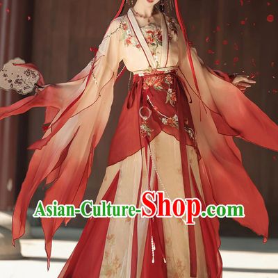 Film And Television Drama Ancient Fairy Costume Traditional Embroidered Red Hanfu Dress Chinese Southern and Northern Dynasties Women Clothing
