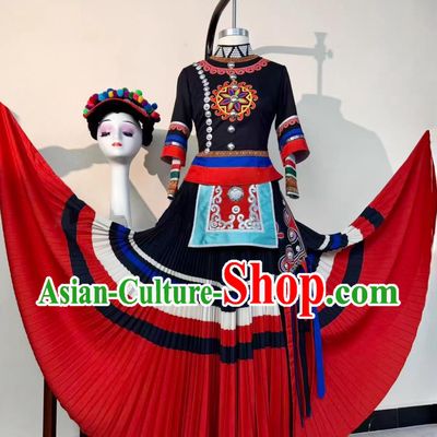 Yi Ethnic Performance Costume Women Solo Dance Attire Chinese Yi Nationality Dance Dress