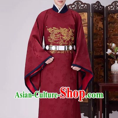 Ancient Chinese Male Costume Ming Dynasty Hanfu Official Round Collar Robe Traditional Wedding Clothing