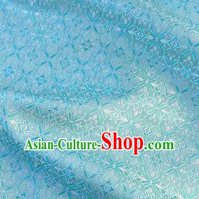 Water Blue Brocade Satin Fabric Faux Silk Cheongsam Dress Fabric Handmade Hanfu Material
